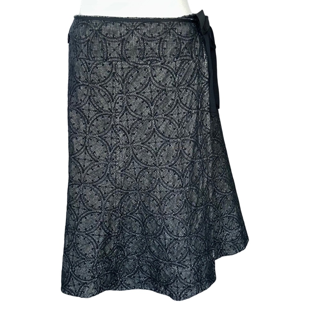 VTG Johnny‎ Was Embroidered Wrap Skirt Beige Black Cottagecore Midi Boho Retro